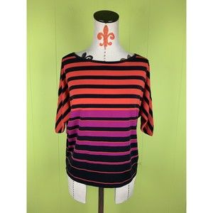 Worthington Stretch Top Shirt Blouse Size S Short asymmetrical Sleeve stripped